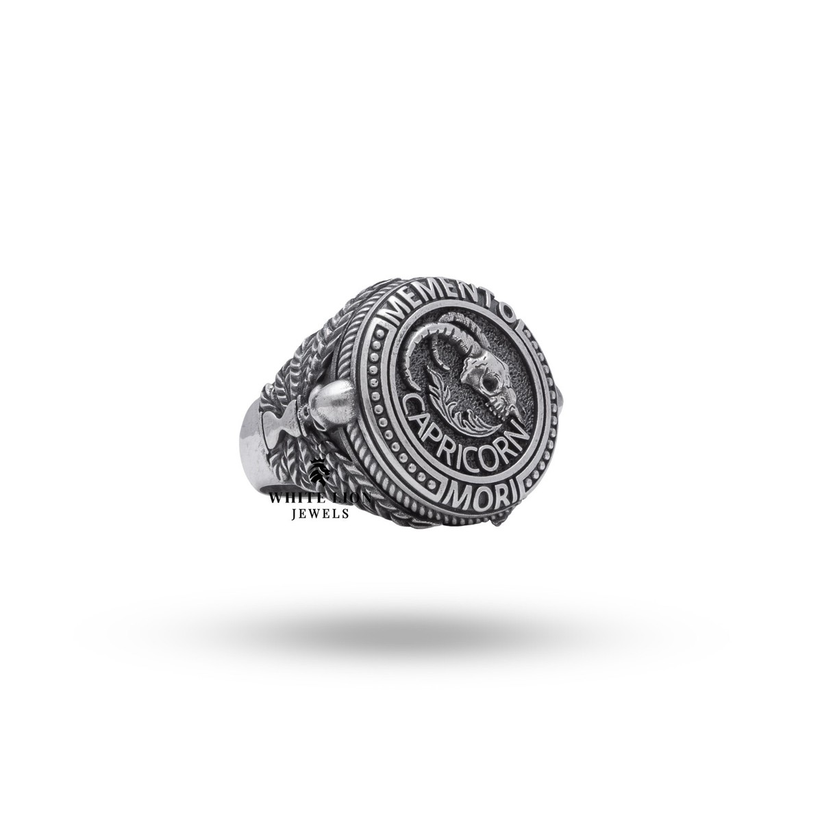 Memento Mori Zodiac Gothic Biker Skull Horned Capricorn sign 925