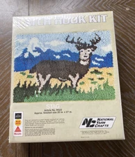 Vintage National Yarn Crafts Woodlands Latch Hook Kit R522 20x27 NIB Deer Camp