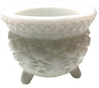 Vintage Fenton Glass Cauldron Candle Holder Daisy Button White Milk Glass 3-Toed