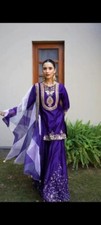 Stunning Look Chinnon Silk Top Palazzo With Purple Dupatta For Festival Wear