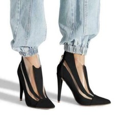 Womens Color Matching High Heel Pointy Toe Zip Ankle Boots Pumps Party Shoes New