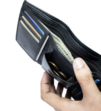 Black Genuine Leather Men's Trifold Wallet Coin Pocket Holder New