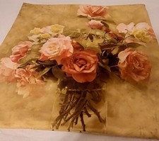Hand Made Roses Foral Pillow Cover Pink Yellow Gold 18"by 18" Perfect Condition