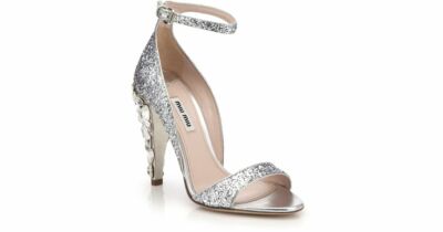 MIU MIU ICONIC GLITTER SWAROVSKI CRYSTAL HEEL WEDDING SANDALS 37.5