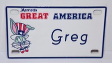 Rare 1976 MARRIOTT'S GREAT AMERICA BUGS BUNNY Name LICENSE PLATE (Greg) Bicycle