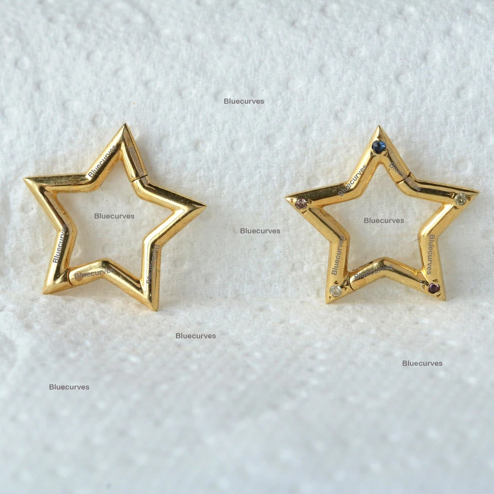 Rainbow Sapphire Star Charm Enhancer 14K Yellow Gold NecklaceBracelet Link Lock - Image 3 of 4