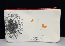 Clarins Cosmetic Flower and Butterfly Printed Makeup Pouch Travel NEW