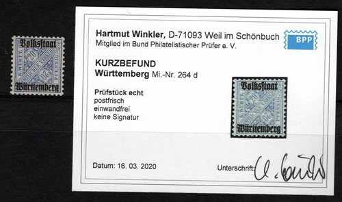 Württemberg 264d Color MNH Unstamped BPP Befund (K3958