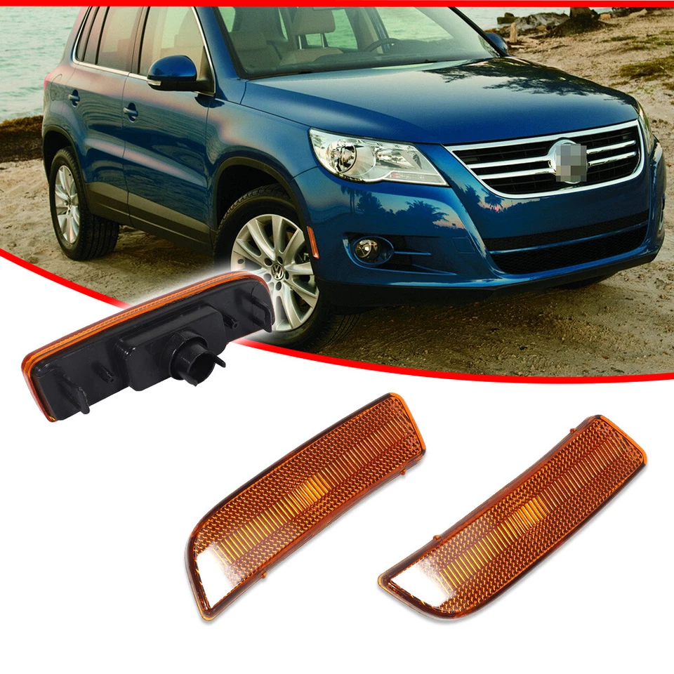 2x Para-choque dianteiro marcador lateral luz refletora âmbar para VW Tiguan 2009-2017 - Imagem 2 de 4