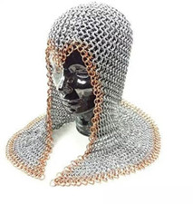 Handmade Butted Chainmail Open Neck Coif/Hood   10 mm Aluminium Medieval Knight