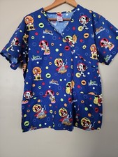 Disney Mickey Mouse Happy Halloween Women's Scrub Top Size Large V Neck
