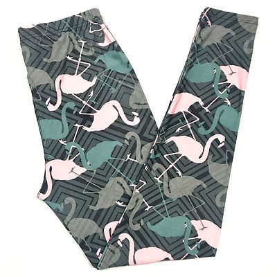 Buttery Soft Pink Flamingo Gray Bird Leggings Tall Curvy XL Flamingo Bird  TC