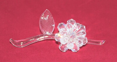 Swarovski Crystal Flower Figurine With Stem Murano Glass Leaf