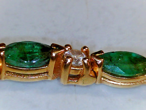 SOLID 14K YELLOW GOLD DIAMOND AND EMERALD 8" TENNIS BRACELET 8.4gr   lot- g13