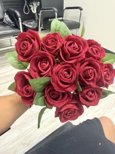 Red Fake Roses 12PCS Velvet Artificial Flowers With Stems For DIY Home Party US