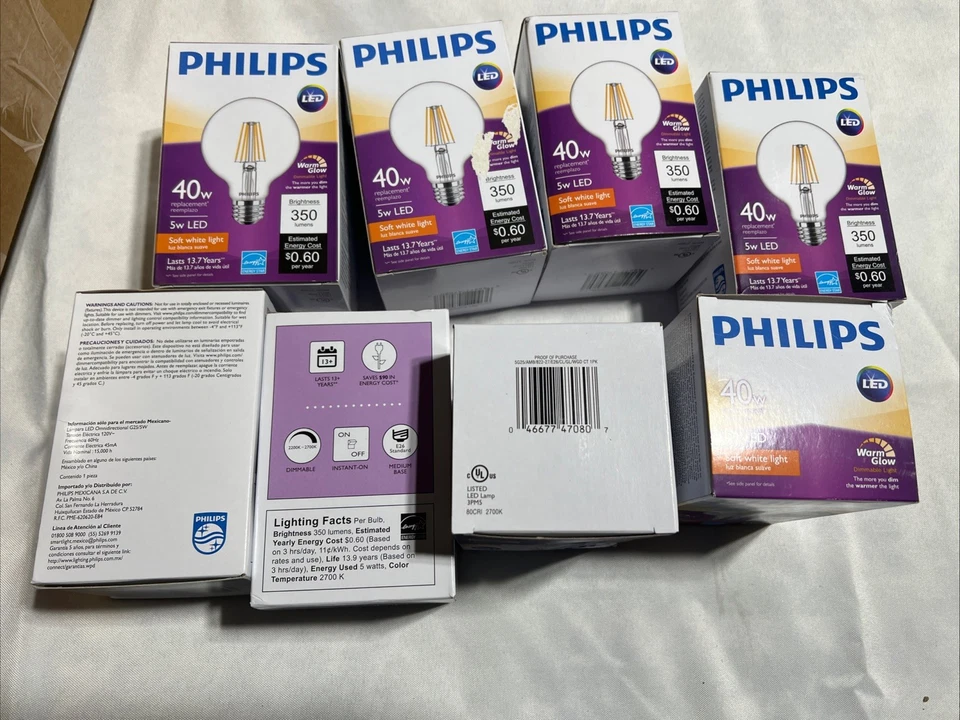 Philips 5W=40W Dimmable LED Soft White Light Bulb Clear Filament Warm 8 Pack - Image 2 of 2