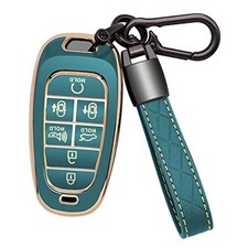 for Hyundai Key Fob Cover 7 Button with Leather Keychain Golden Edge A:gray