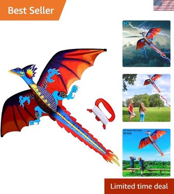 Easy Fly Dragon Kite - 55in x 62in Vibrant Stereoscopic Design for Family Use