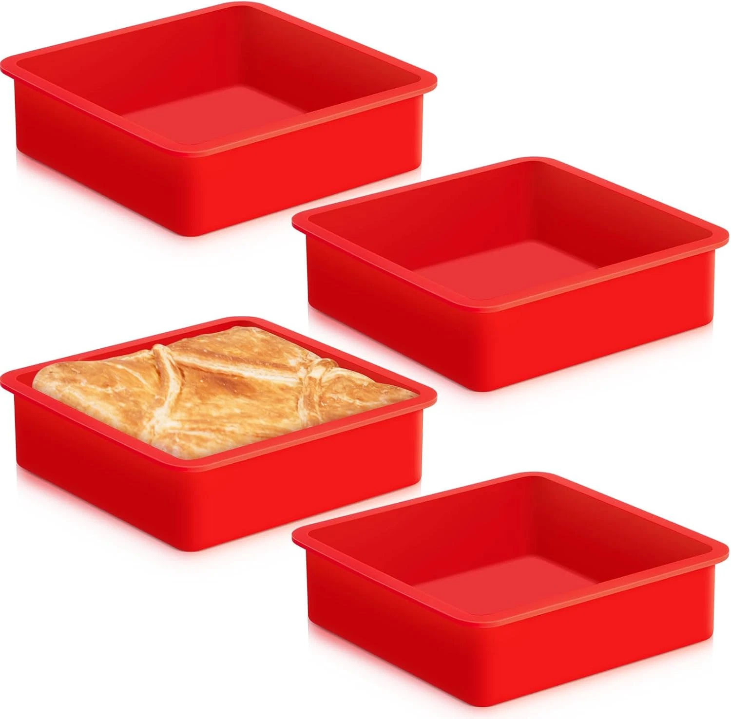 Set of 4 Silicone Square Cake Pan Silicone Brownie Pan Nonstick Baking Mold for