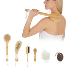 6PCS Dry Brushing Body Brush Set, Long Handle Dry Brush for Lymphatic Drainag...