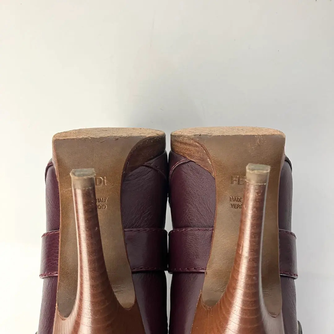 FENDI Long Boots Shoes EU 37.0 US 7.0 Leather Burgundy Authentic by JAPAN FS thumbnail 12