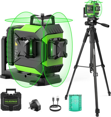 3D Green Beam Laser Level Kit with Tripod, Battery & Case - 197Ft Range