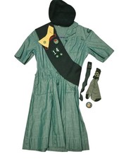 Vintage Girl Scouts Uniform Womens Medium Beret Dress Sash Pins Badges 60s 70s