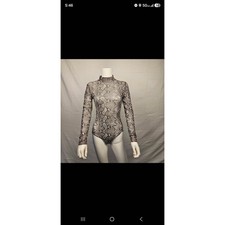 Fashion Nova Womens Snakeskin Print Mock Neck Long Sleeve Bodysuit Grey Small