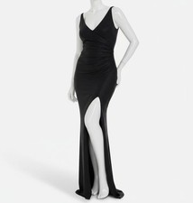 Dress The Population Womens Black Jordan Metallic Stretch Ruched Gown Dress Sz L