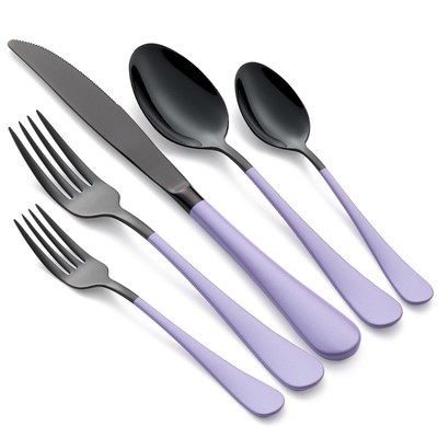 20-Pieces Purple and Black Silverware Sets for 4,Purple Handle Stainless Stee...