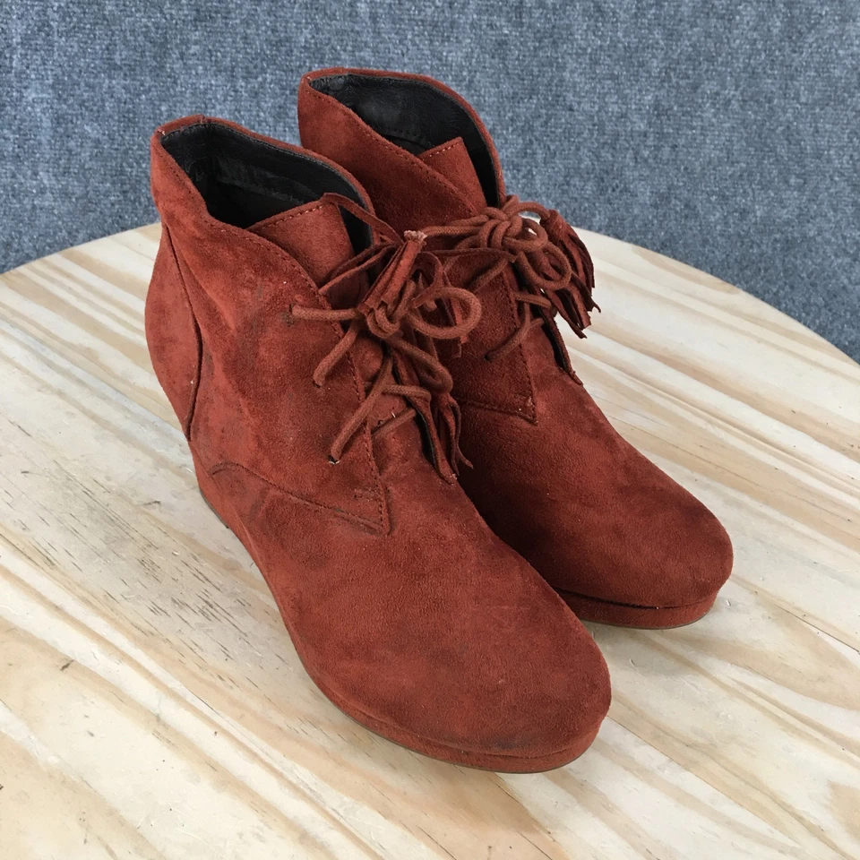 Botas Report para mujer 7,5 Jiminy botín al tobillo naranja con cordones cómodos tacones de cuña Foto 3 de 4