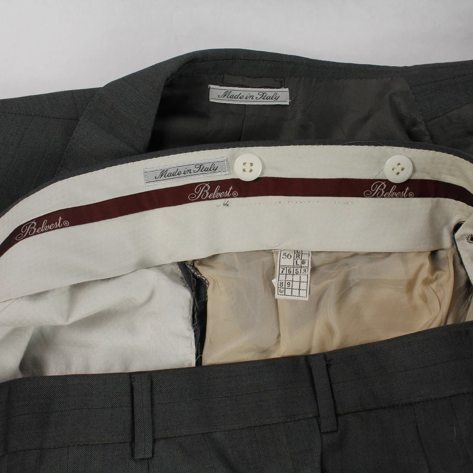 Conjunto de traje gris Belvest de colección para hombre talla 56 Super 100s lana rayas Italia Foto 3 de 4
