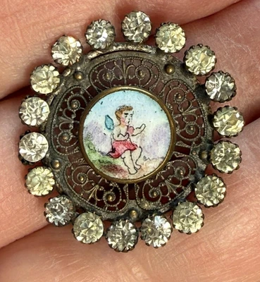 BOUTON COLLECTION MODE - ANGE PORCELAINE - filigrane et strass - XIXème - Photo 1/4