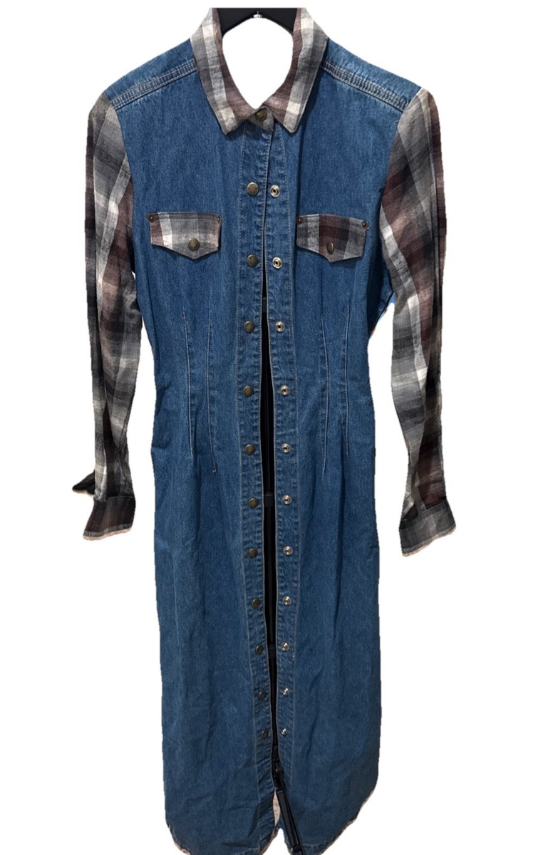 Vintage Paris blues Maxi Dress Womens Size 5 Denim Western Cowgirl Plaid  90s | eBay