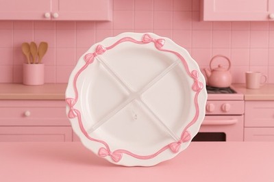 Coquette Pink Ribbon Bows Melamine 7 inch Plates by Bella Luxe Set of 4  Read!