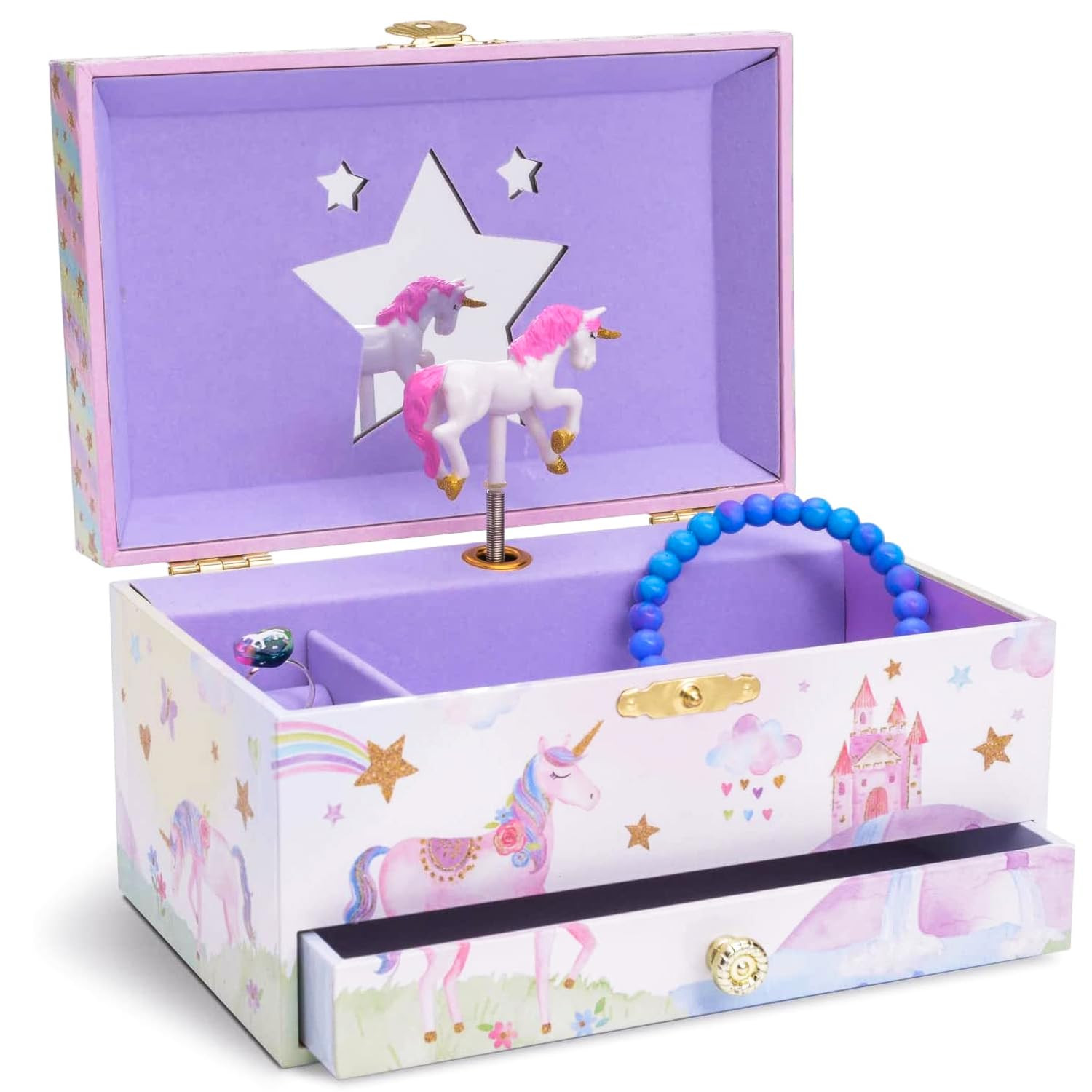 Jewelry Box for Girls - Child Jewelry Box Girl with 1 Drawer - Wood Jewelry B...-image