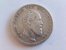 Silbermünze Deutsches Reich - 2 Mark 1876 F - Karl Koenig von Wuerttemberg