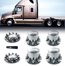 Chrome Semi Truck Hub Cover Wheel Axle Covers Center Caps W 33mm Lug Nut Covers