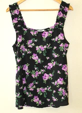 Pleione Womens Black Floral Sleeveless Blouse L NWT