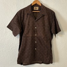 Vintage 1950s Mens Sz M Shirt Hawaiian Tiki Print Button Up Rockabilly
