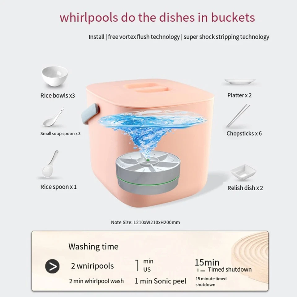 Kitchen Wireless Dish Washers USB Ultrasonic Sink Fruit Vegetable Dish Washer - Image 3 of 4