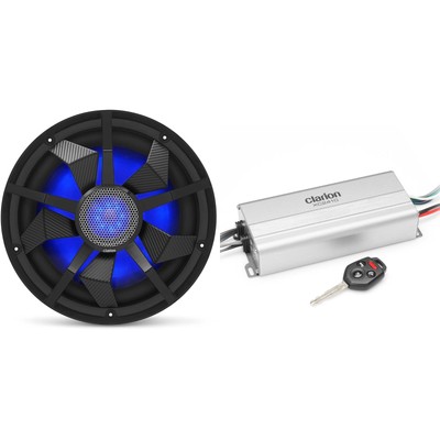 Clarion Marine 4 Channel Amp & 12'' Black Grill Boat Audio Upgrade Bundle