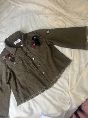 Guest Editor Brown Button up Jacket Ribbon Bow Star Arrow Patch Vintage y2k EUC