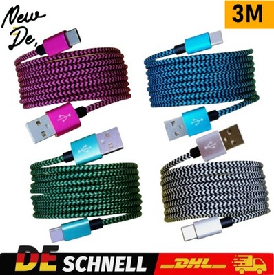 3 Meter Ladekabel USB TypC Datenkabel für Samsung Huawei Xiaomi Schnellladekabel
