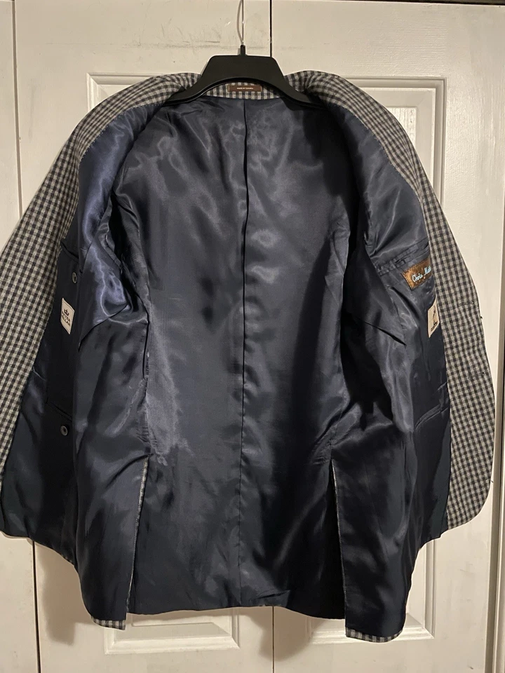 Peter Millar Mens 44R Grey Plaid Wool Cashmere Blazer Sport Coat - Image 4 of 4