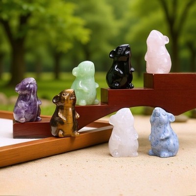 5pc Natural Crystal Rat Figurine,Hand Carved Zodiac Mouse Gemstone Statue random