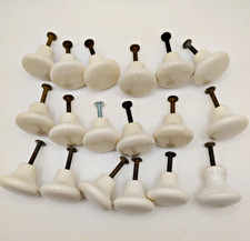 Lot of 18 Vintage White Cream Color Porcelain Ceramic Cabinet Knobs w/ Screws