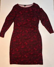 Talbots Black and Red Flower Print Faux Wrap Knit Dress Sz XLP strechy comfy