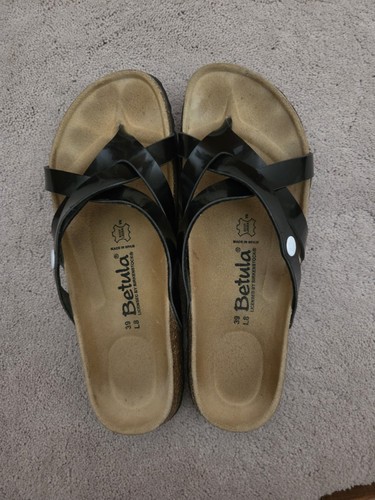Betula by Birkenstock Womens Black Patent Leather Strappy Sandals Size 39 US 8.5