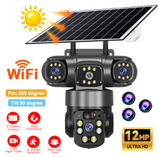 3 Lens 12MP Solar Battery Home Security Camera Outdoor Wifi Wireless PTZ CCTV US